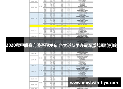 2020意甲联赛完整赛程发布 各大球队争夺冠军激战即将打响